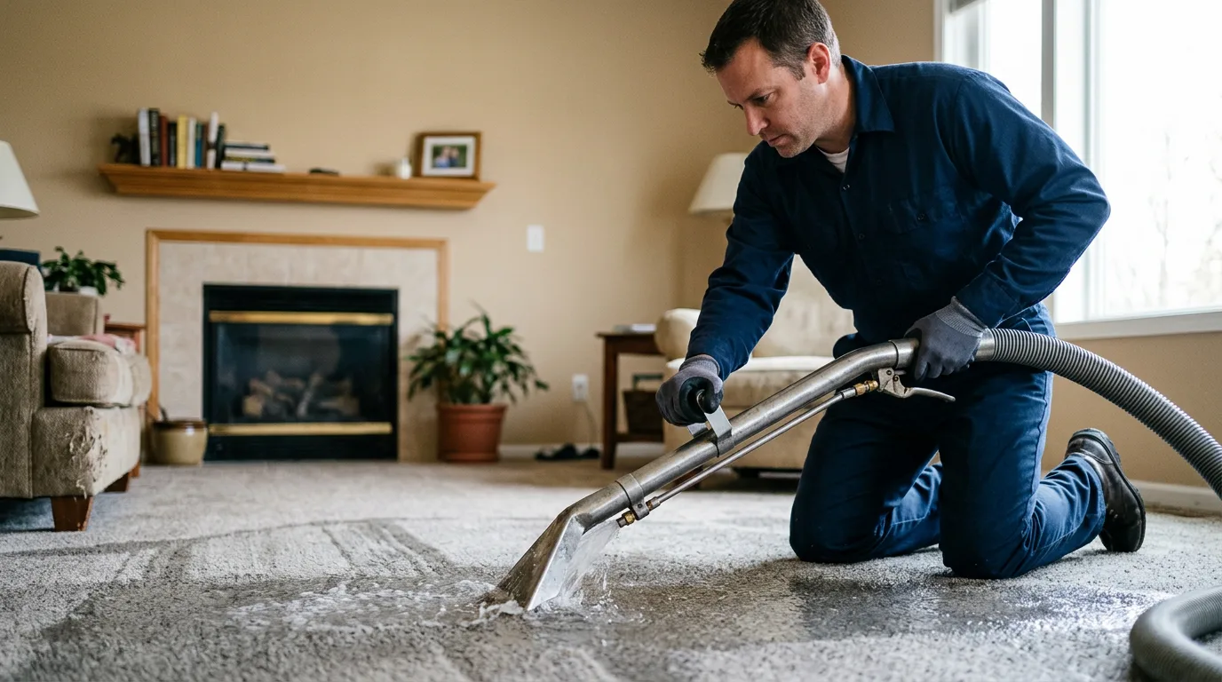 Water damage restoration technician working near Mount Airy, GA